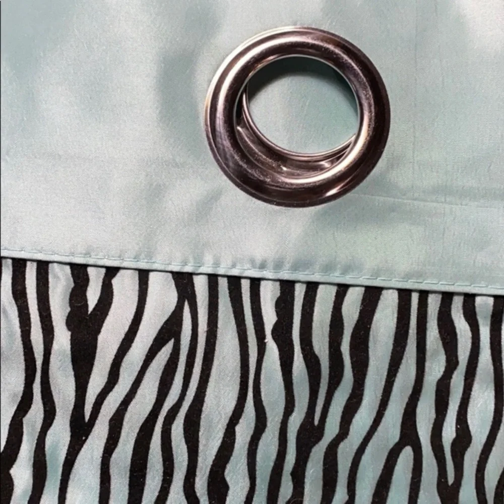 NWT One (1) Zebra Flocked Teal Grommet Top Curtain Fabric